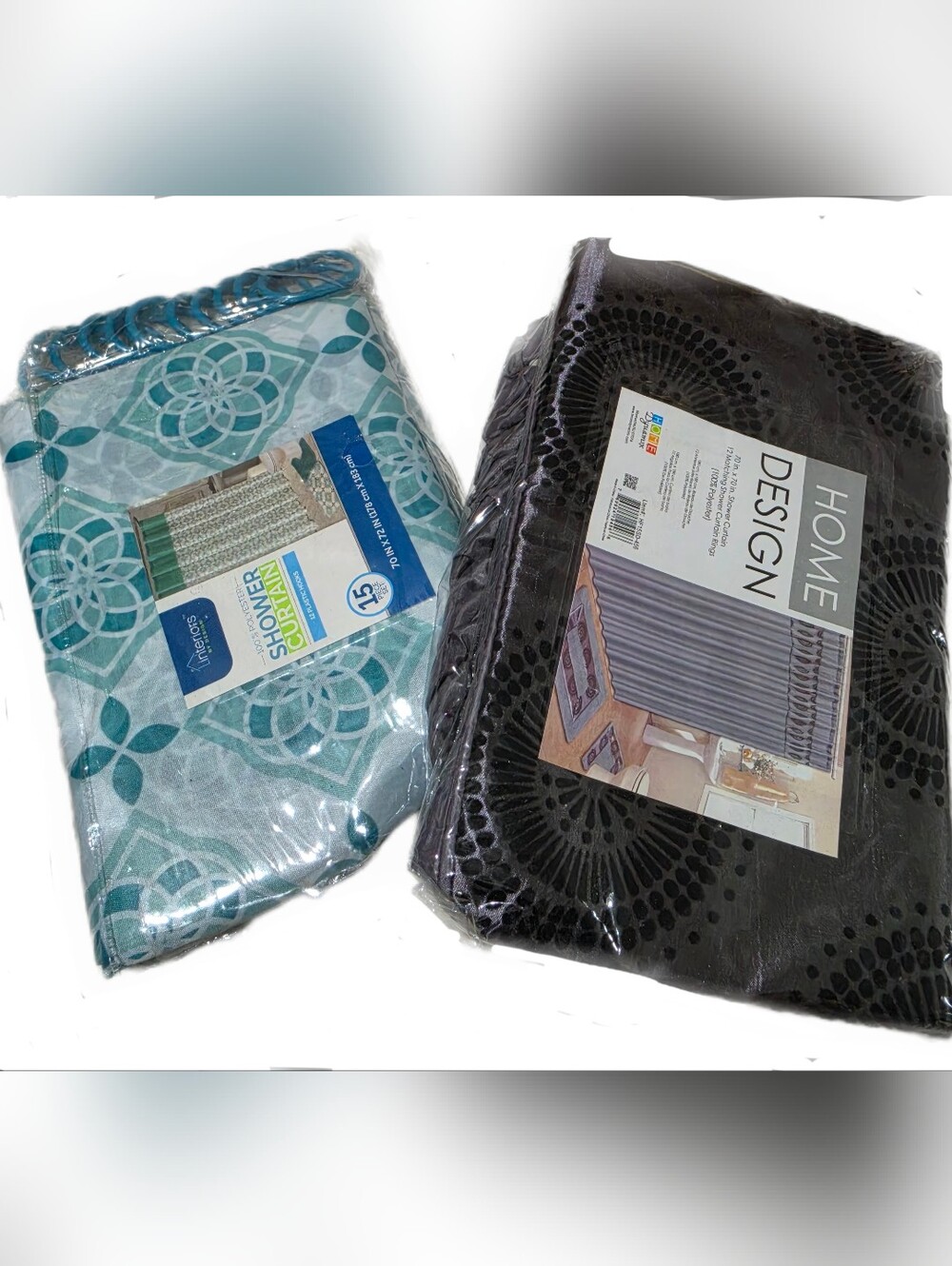 Never used 2 fabric shower curtains with rings